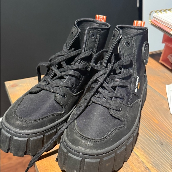 Palladium Black High-Top Sneakers with Orange Accents - Picture 1 of 4